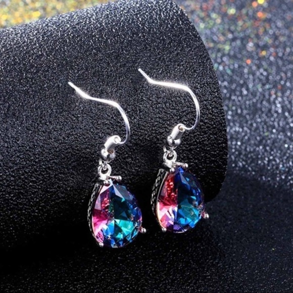 Any 2/$20! Silver Blue/Purple Iridescent Crystal Drop Earrings - Picture 4 of 7